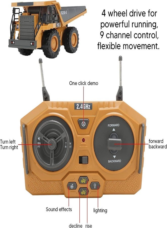 Daji RC Construction Dump Truck Toy, RC Dump Truck Toys for 3 4 5 6,7,8,9,10 Year Old Kids Boys and Up, 1/24 Scale Alloy RC Engineering Truck, Construction Toys Vehicle for Boys and Girls - Image 5